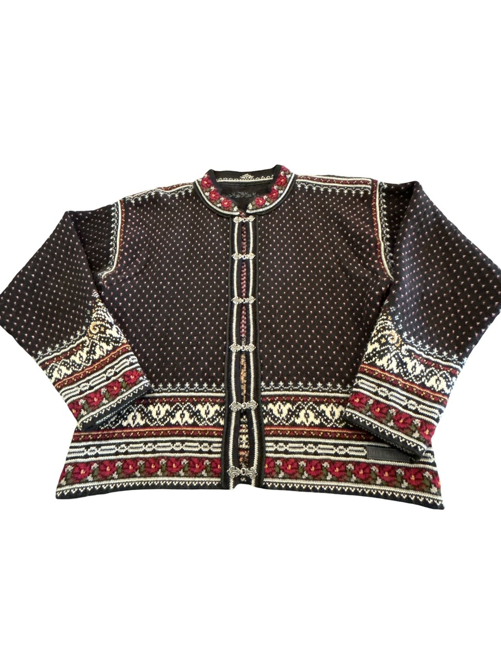Dale of Norway Vintage Pewter Clasp Wool Cardigan Sweater Large Cottagecore